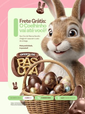 Oferta de Páscoa Frete Grátis O Coelhinho Vai Até Você PSD Editável