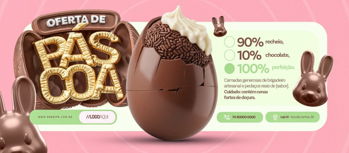 Oferta de Páscoa Ovo de Chocolate Recheado Banner PSD Editável