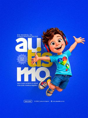 Dia Mundial Conscientização Autismo 02 de Abril Criança Feliz PSD Editável