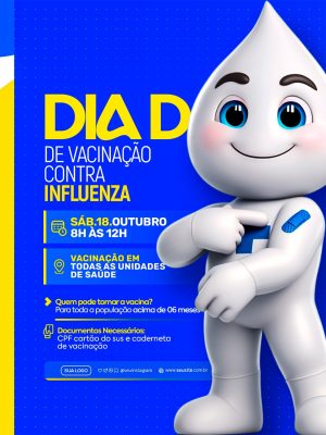 Vacinação Dia D Contra Influenza Outubro Sábado 18 PSD Editável