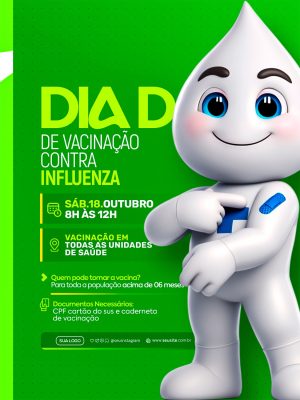 Vacinação Dia D Contra Gripe Outubro Campanha de Saúde PSD Editável
