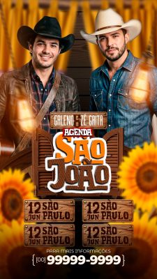 Story Flyer São João 2025 Galeno e Zé Gaita Agenda Junina PSD Editável