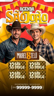 Story Flyer Agenda São João Mikael e Teló Eventos Festivos PSD Editável
