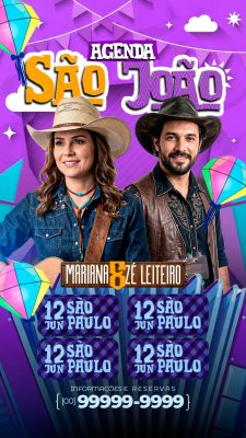 Story Flyer São João Agenda Mariana e Zé Leiteiro Festival Junino PSD Editável