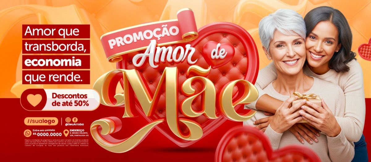 Promoção Amor de Mãe Descontos de até 50% Banner PSD Editável