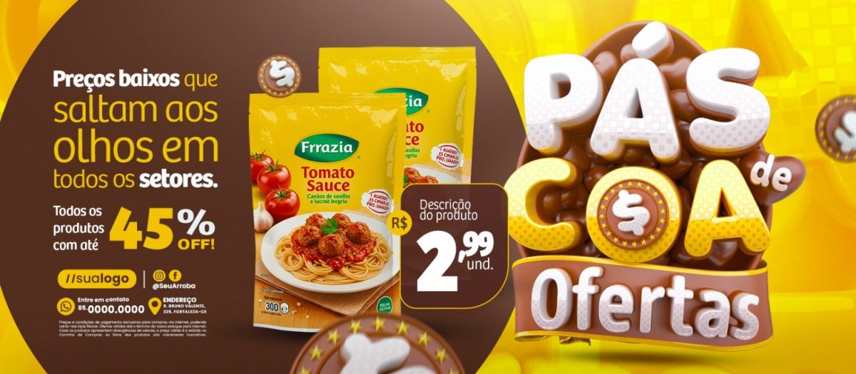 Páscoa de Ofertas Preços Baixos Em Todos os Setores Banner PSD Editável