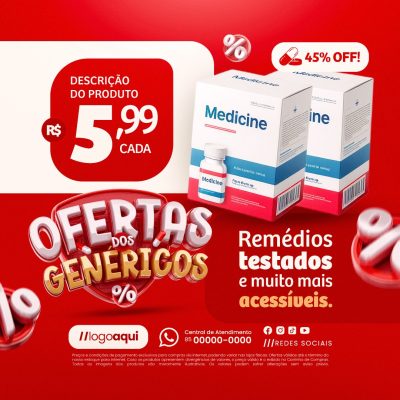 Ofertas dos Genéricos Remédios Testados e Muito Mais PSD Editável