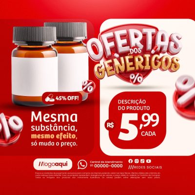 Ofertas dos Genéricos 45% Off Mesma Substância PSD Editável