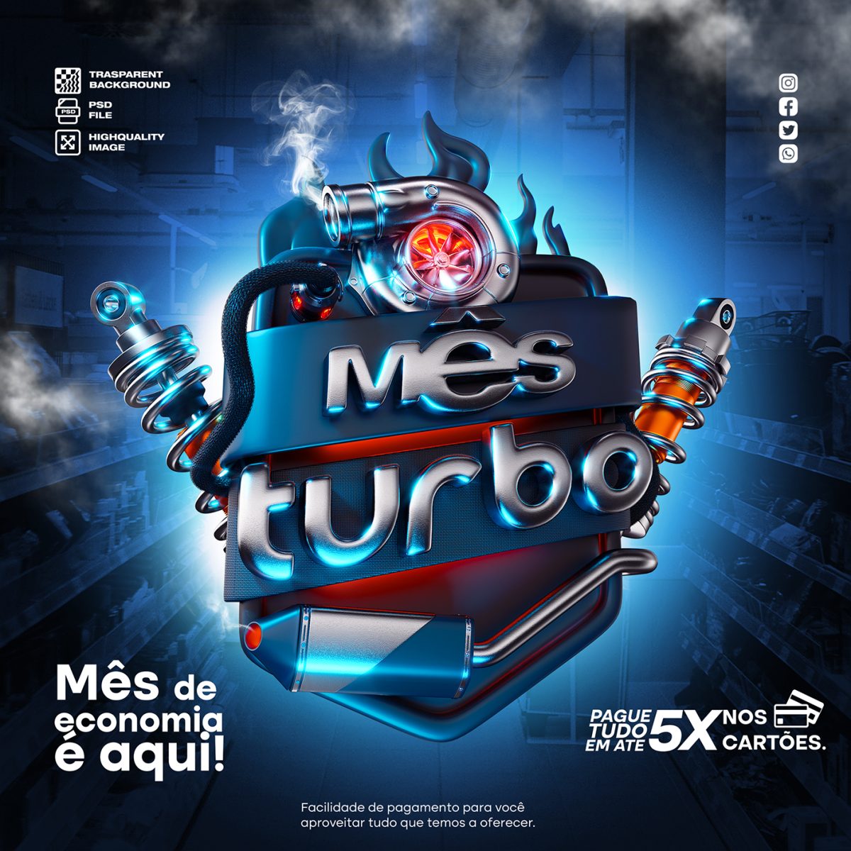 Mês Turbo Promoção de Economia em Peças Automotivas PSD Editável