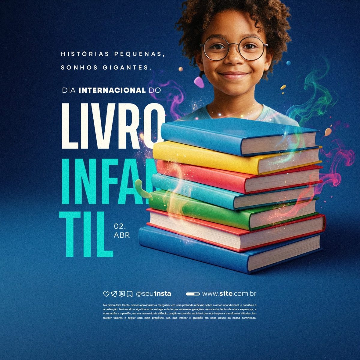 Dia Internacional do Livro Infantil 02 de Abril Histórias Pequenas PSD Editável