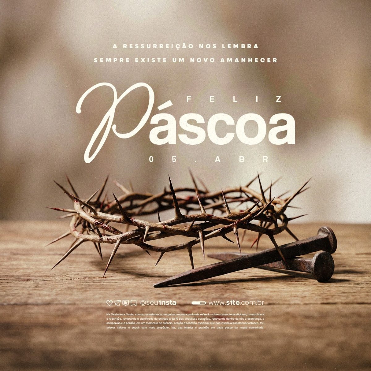 Feliz Páscoa 05 de Abril a Ressureição Nos Lembra Sempre Existe Um Novo Amanhecer  PSD Editável