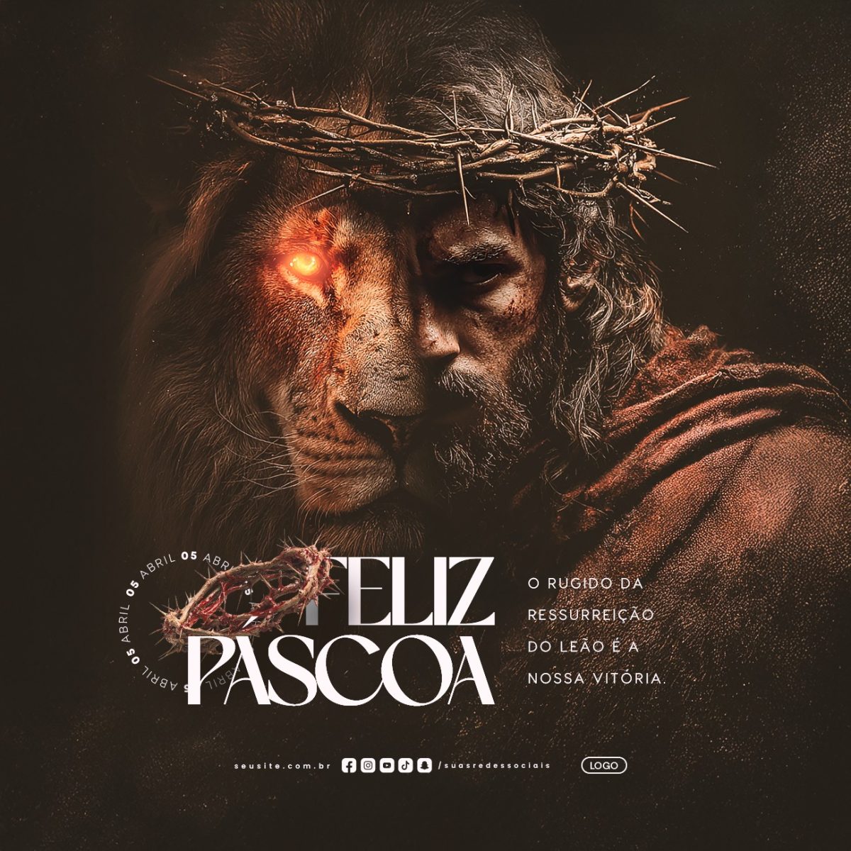 Feliz Páscoa 05 de Abril o Rugido da Ressurreição PSD Editável