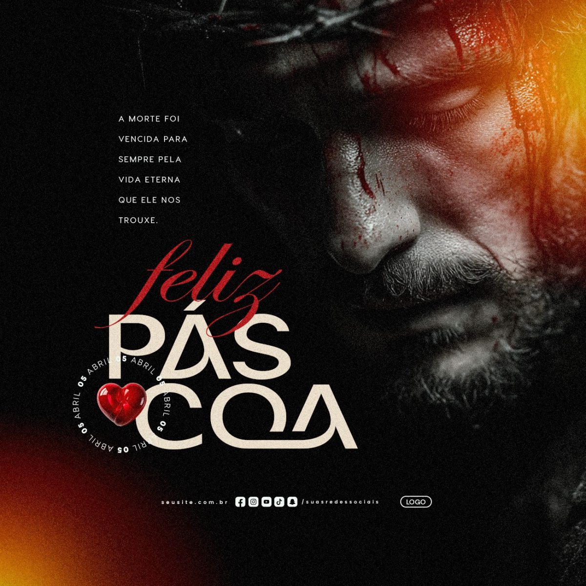 Feliz Páscoa 05 de Abril A Morte Foi Vencida para Sempre PSD Editável