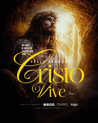 Páscoa Feliz Cristo Vive Celebração da Ressurreição PSD Editável