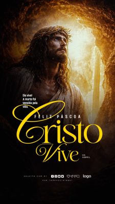 Páscoa Feliz Páscoa Cristo Vive Poster Impactante PSD Editável