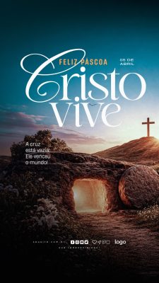 Páscoa Cristo Vive A Cruz Está Vazia Banner Vertical PSD Editável