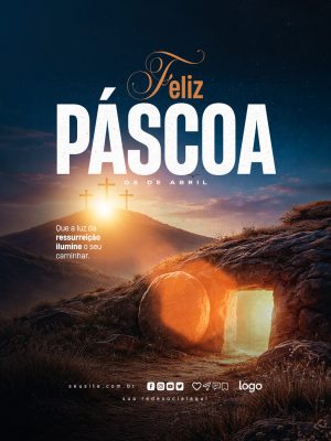 Páscoa Feliz Luz da Ressurreição Cartão Social PSD Editável
