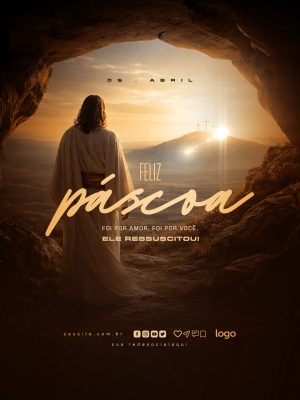 Páscoa Feliz Ele Ressuscitou Arte Devocional PSD Editável