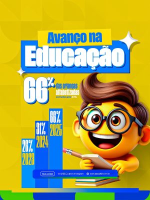 Avanço na Educação 66% Crianças Alfabetizadas Progressivo PSD Editável