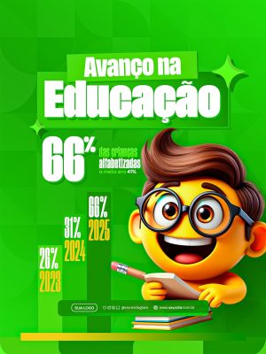 Educação Avanço Alfabetização Crianças Poster Dinâmico PSD Editável