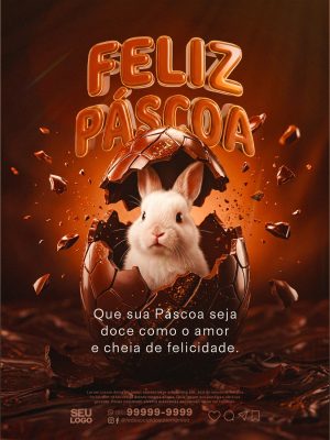 Feliz Páscoa Coelhinho Ovo Chocolate Arte Quadrada PSD Editável
