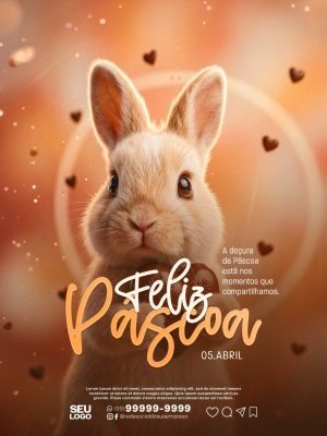 Páscoa Feliz Coelhinho Fofo Celebração 05 de Abril PSD Editável