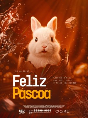 Feliz Páscoa Coelhinho No Ovo de Chocolate Splash PSD Editável