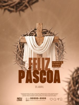 Feliz Páscoa Cruz e Coroa de Espinhos PSD Editável