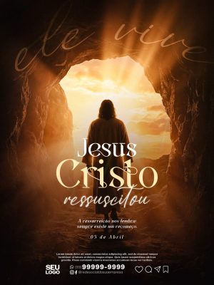 páscoa Jesus Cristo Ressuscitou 05 de Abril Arte PSD Editável
