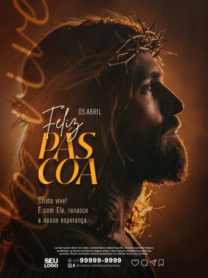 Páscoa Cristo Vive Renasce a Esperança Arte Religiosa PSD Editável