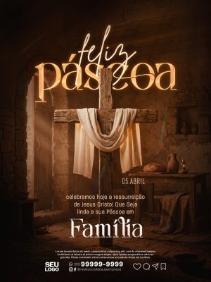 Páscoa Feliz Páscoa em Família Post para Redes Sociais PSD Editável