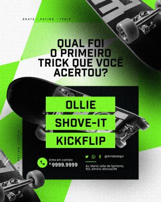 Loja Esportiva Qual Foi o Primeiro Trick Que Você Acertou PSD Editável