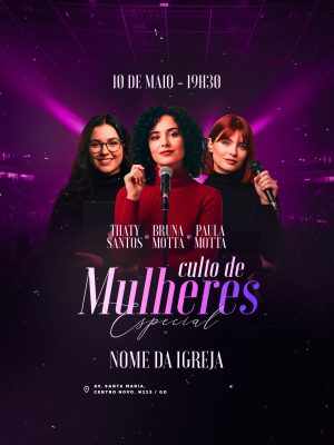 Flyer Gospel Culto de Mulheres Especial 10 de Maio PSD Editável