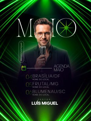 Flyer Gospel Agenda Pastor Luís Miguel Maio Eventos PSD Editável