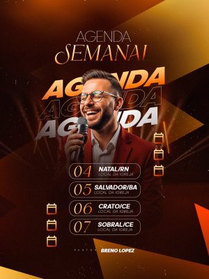 Flyer Gospel Agenda Semanal Pastor Breno Lopez PSD Editável