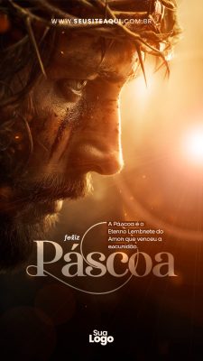 Páscoa Feliz Jesus Cristo Coroa de Espinhos Arte Cristã Amor Vence Escuridão PSD Editável