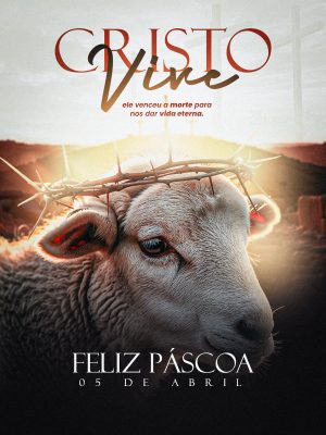 Páscoa Cristo Vive Cordeiro Coroa de Espinhos Mensagem Divina PSD Editável