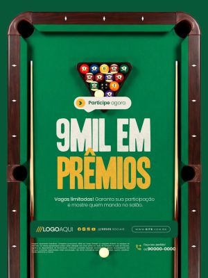 Torneio de Sinuca 9 Mil Em Prêmios PSD Editável