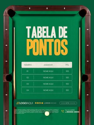 Torneio de Sinuca Bilhar Tabela de Pontos PSD Editável
