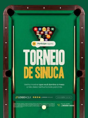 Torneio de Sinuca Venha Mostra Que Você Domina a Mesa PSD Editável