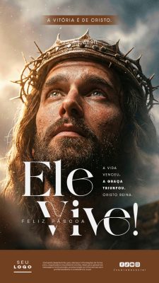 Páscoa Ele Vive A Vitória é de Cristo Design Religioso PSD Editável