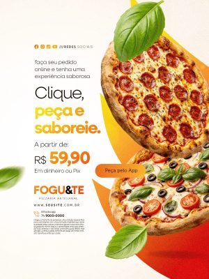 Pizzaria Clique Peça e Saboreie Tenha Uma Experiência Saborosa PSD Editável
