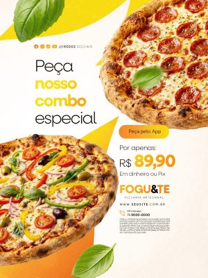 Pizzaria Peça Nosso Combo Especial Por Apenas R$89,90 PSD Editável