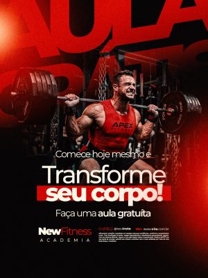 Academia Transforme Seu Corpo Faça Uma Aula Gratuita PSD Editável