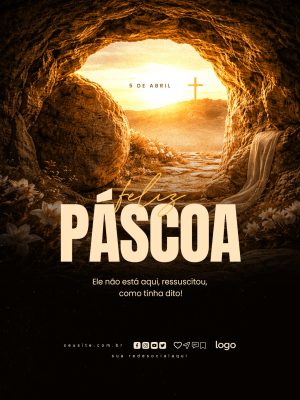 Páscoa Feliz Ele Não Está Aqui Ressuscitou Arte Digital PSD Editável