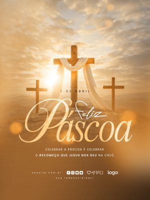 Páscoa Feliz 5 de Abril Celebrar Recomeço Cruz Template PSD Editável