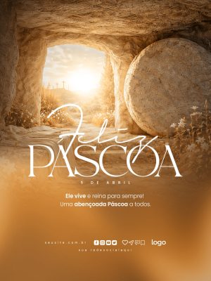 Páscoa Túmulo Vazio Ele Vive Banner com Frase PSD Editável