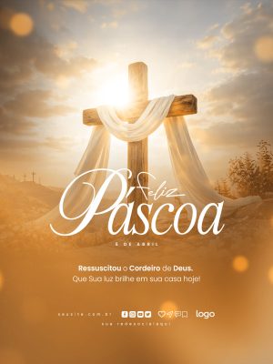 Páscoa Feliz Páscoa Cruz Luz Oração Ressurreição Arte PSD Editável