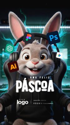 Story Uma Feliz Páscoa 05 de Abril Coelho Gamer Design PSD Editável
