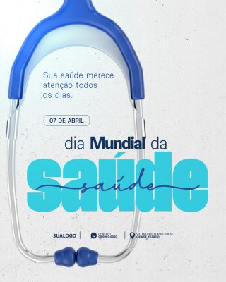 Saúde 07 de Abril Dia Mundial da Saúde Estetoscópio Azul PSD Editável
